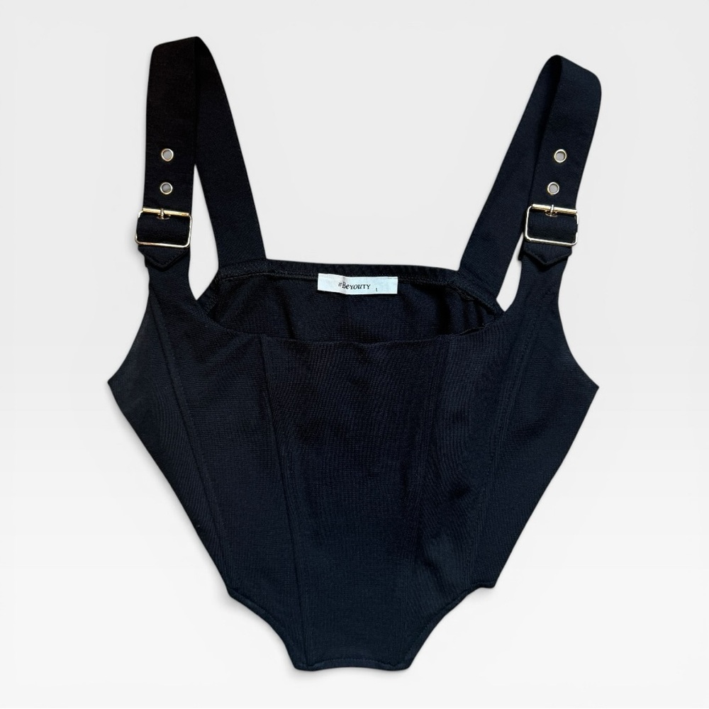 Black Crop Top with Adjustable Straps - Women's